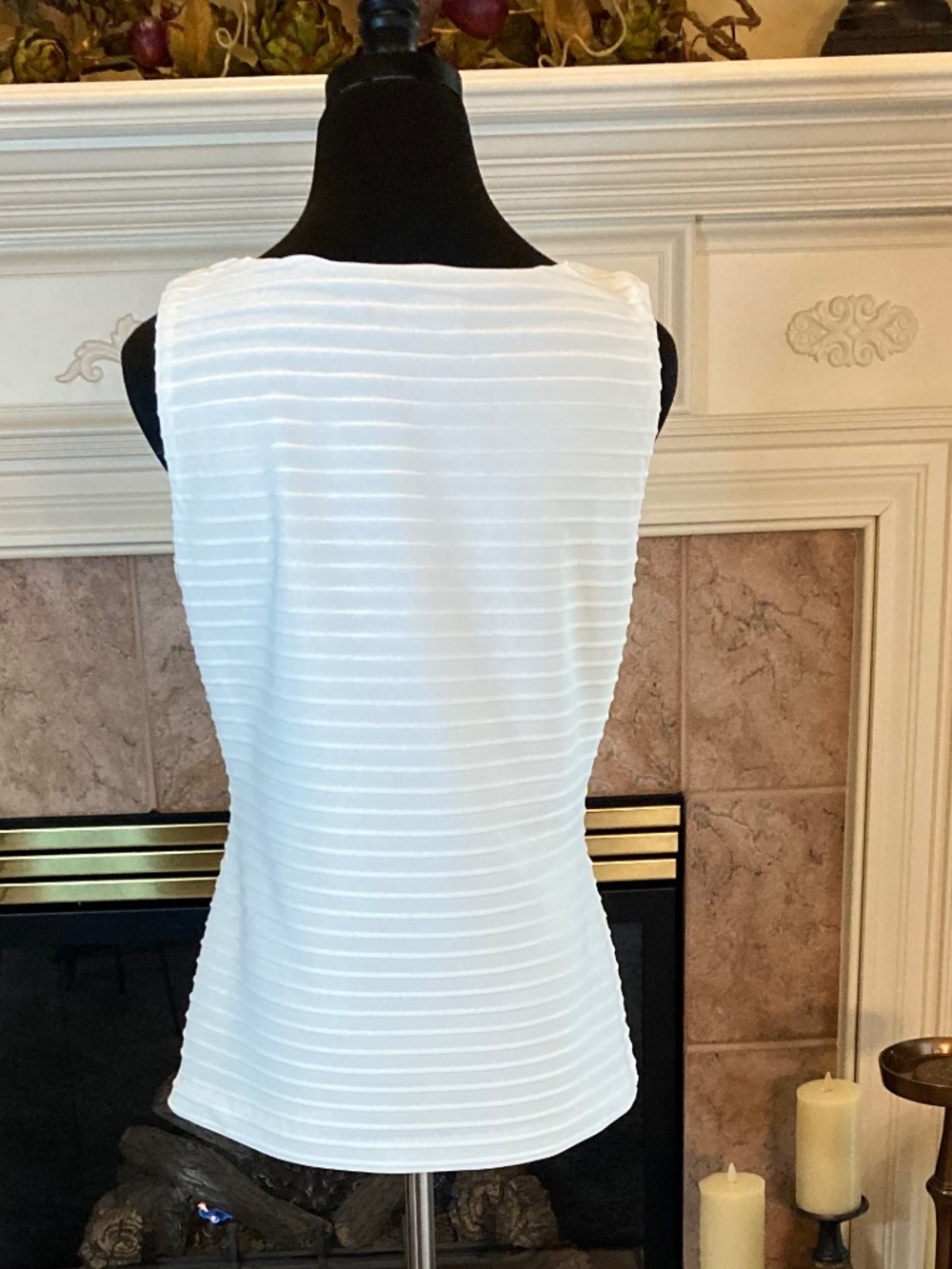 CALVIN KLEIN Top Ribbed Sleeveless Off White Size M - Picture 4 of 6